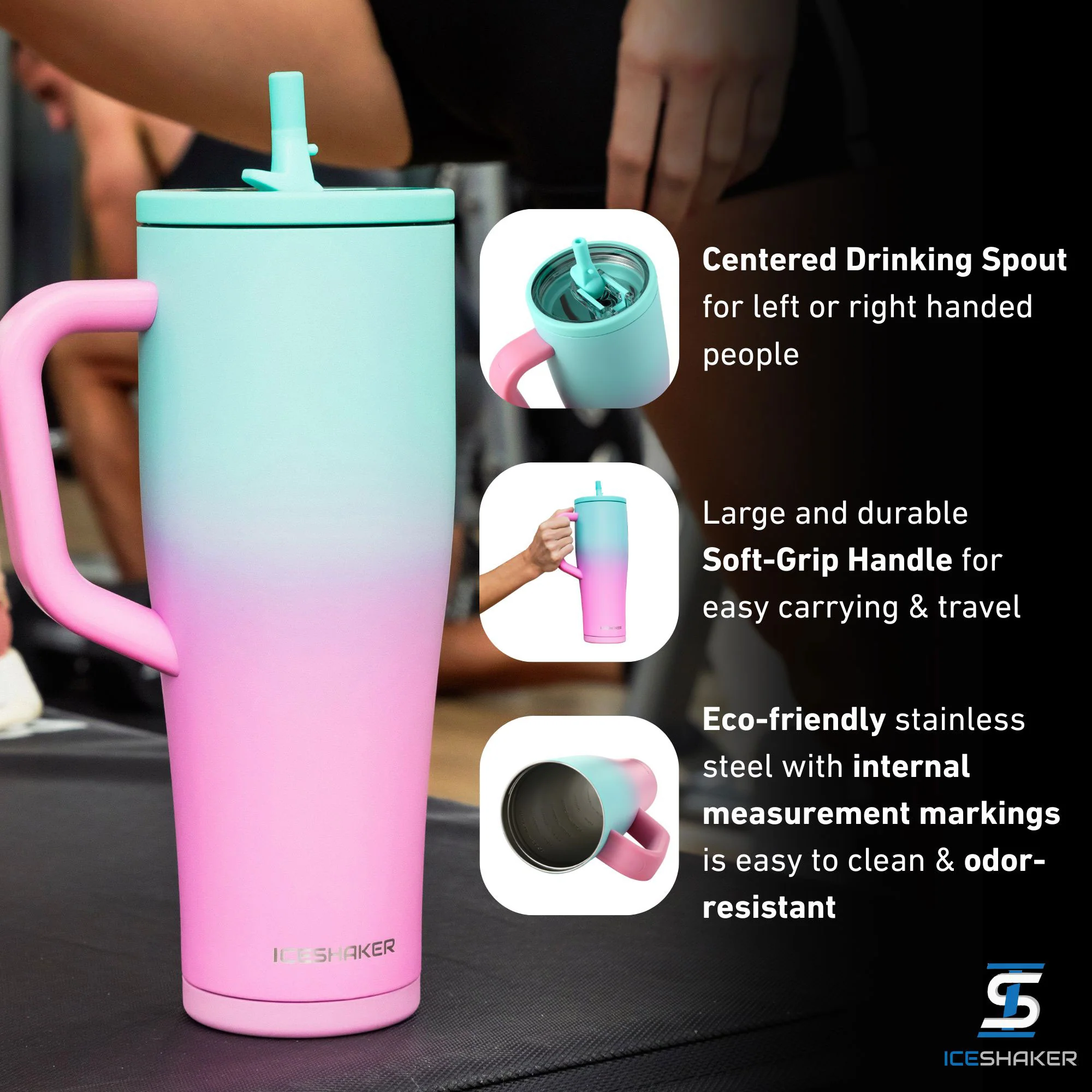 40oz Legend Series Shaker Bottle - Mint Pink Ombre - Image 3
